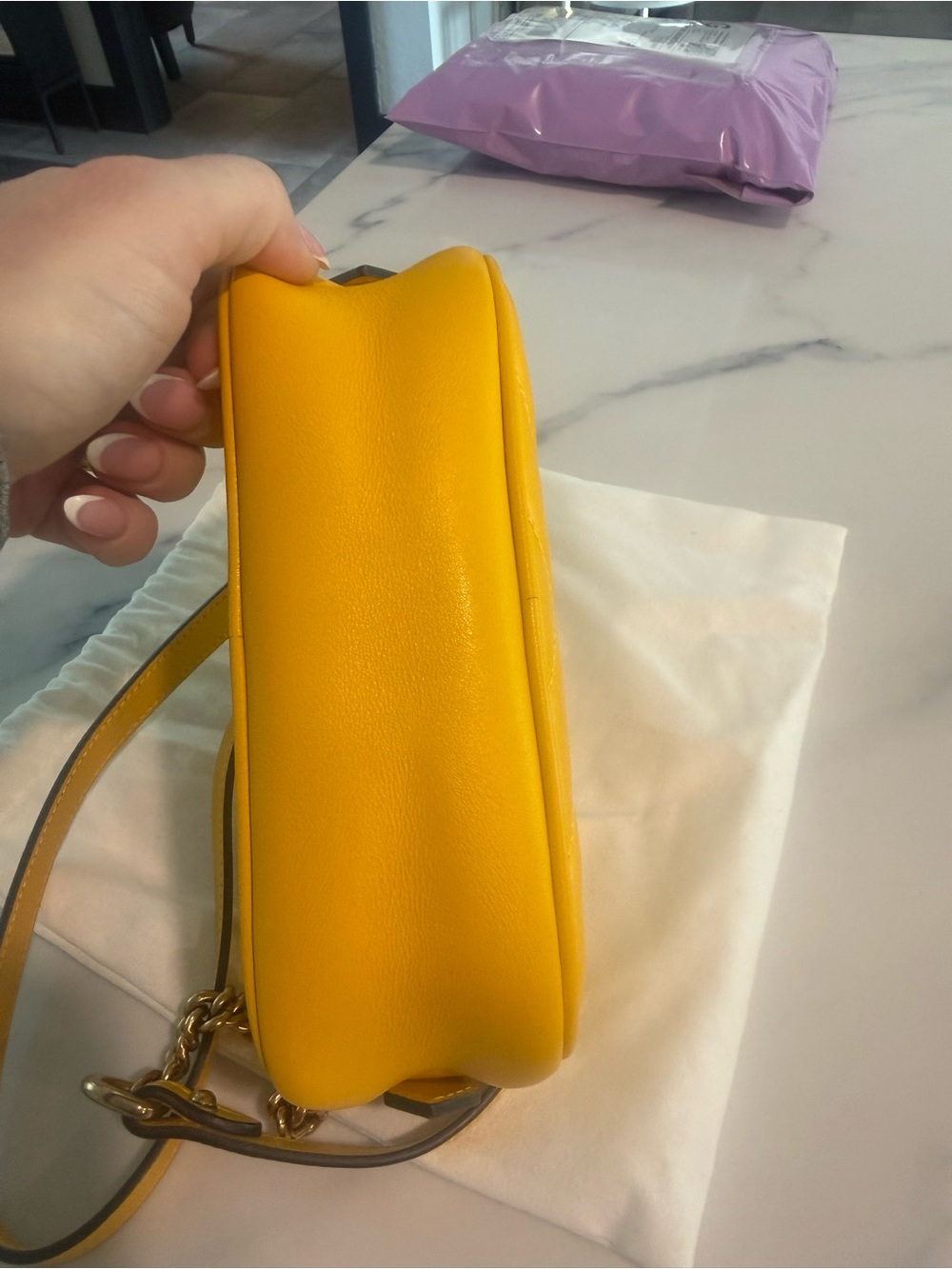 Gucci Marmont Small Camera Bag – Yellow Matelassé Leather Crossbody - Picture 8 of 11